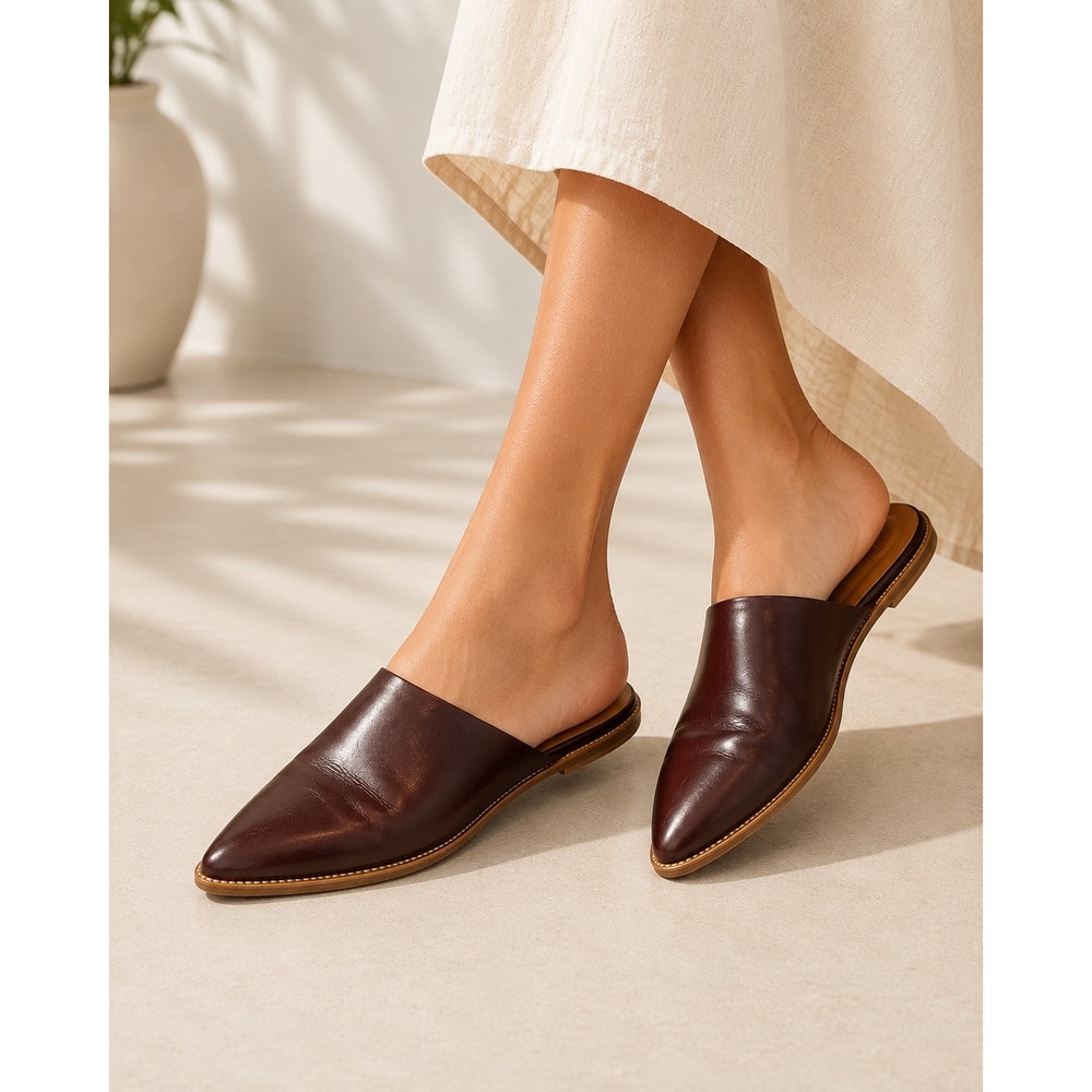 ATP Atelier Anzi Italian Brown Leather Pointed Toe Mule Loafers Women's 38